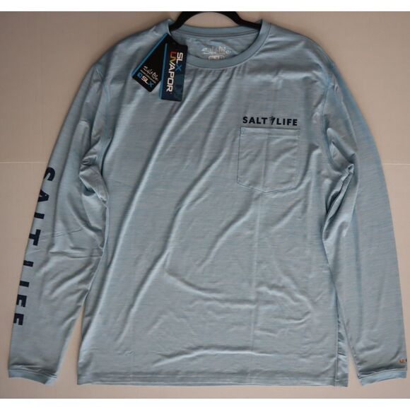 Salt Life Men's Sz L Sky Blue Heather Marlin Sinker Performance L/S Pocket Tee - Picture 7 of 8